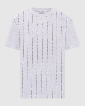 Brunello Cucinelli Серая меланжевая футболка с пайетками M0T81SO800