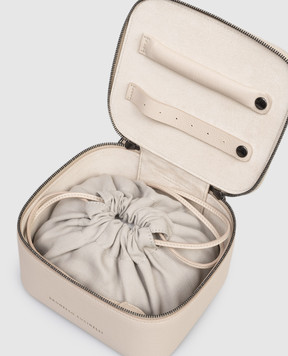 Brunello Cucinelli Бежева шкіряна косметичка з принтом логотипа MWCAM2728