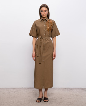 Brunello Cucinelli Коричнева сукня-сорочка з паєтками M0F79AHD91