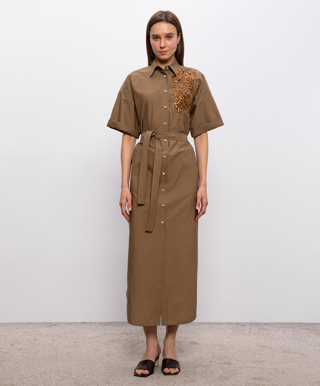 Brunello Cucinelli Коричнева сукня-сорочка з паєтками M0F79AHD91 зображення 3