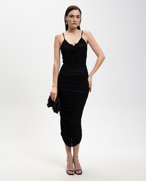 David Koma Чорна сукня міді з драпіруванням RE26DK10DA