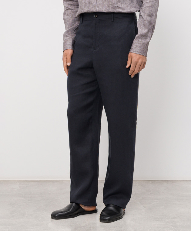 Agnona Темно-сині штани з льону T711U7YU3049 зображення 3