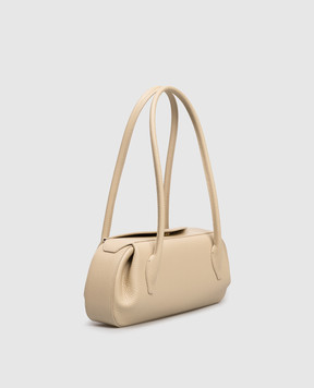 YUZEFI Бежева шкіряна сумка-багет OYSTER з логотипом OYSTERSHOULDERBAG