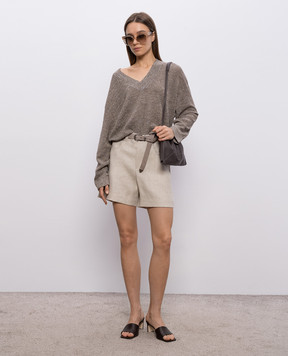 Brunello Cucinelli Коричневий пуловер з льоном M8Q257102