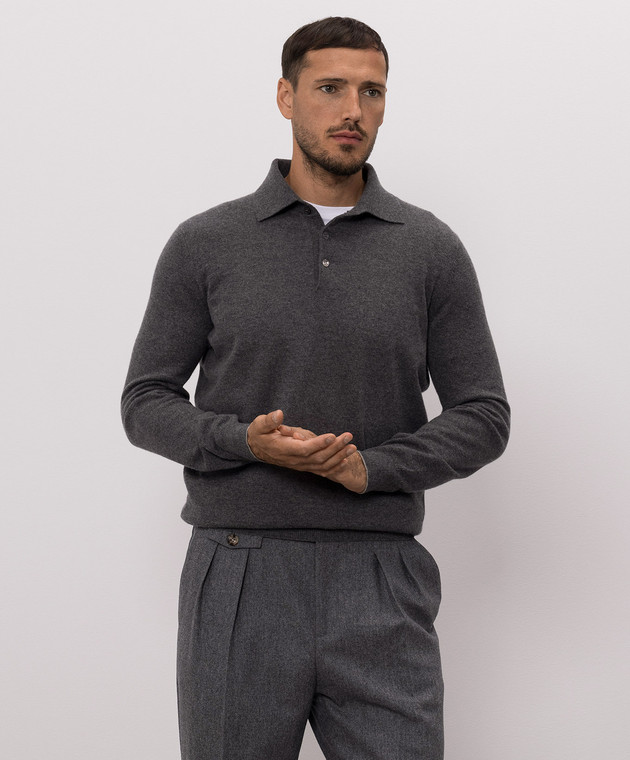 Brunello Cucinelli Поло серого цвета из кашемира M2200295 изображение 3