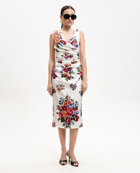 Dolce&Gabbana Белое платье в цветочный принт F612RTFSICE