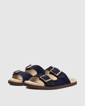 Brunello Cucinelli Сині шльопанці з гравіюванням логотипа MZUSOLY235