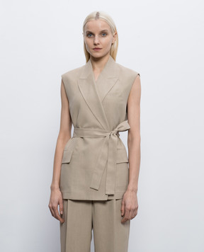 Brunello Cucinelli Бежевий жилет на запах з льоном MH1267754