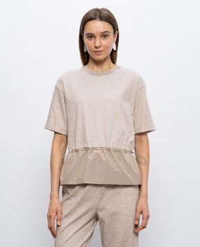 Peserico Бежевая меланжевая футболка с цепочкой мониль S06433J05667A