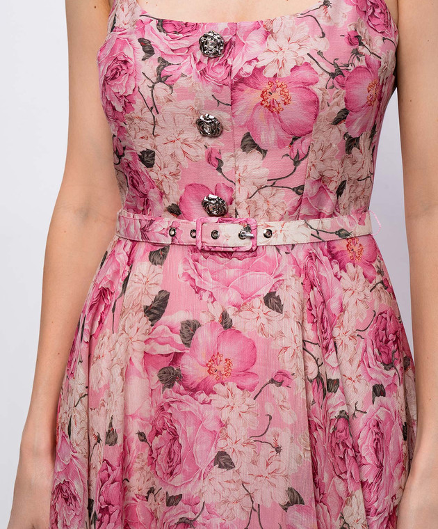 Nissa Розовое платье миди из льна и шелка RC16503 изображение 4