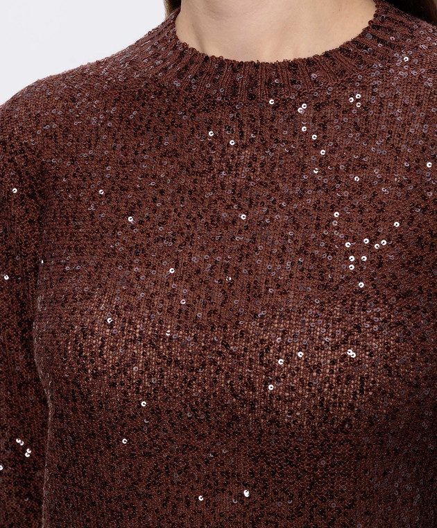 Brunello Cucinelli Коричневий джемпер з льону, кашеміру та шовку в паєтки MDJ547000 зображення 5