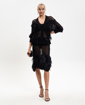 The Attico Чорний ажурний кардиган з вовною та пір'ям страуса 260WCD00011KMX002FS