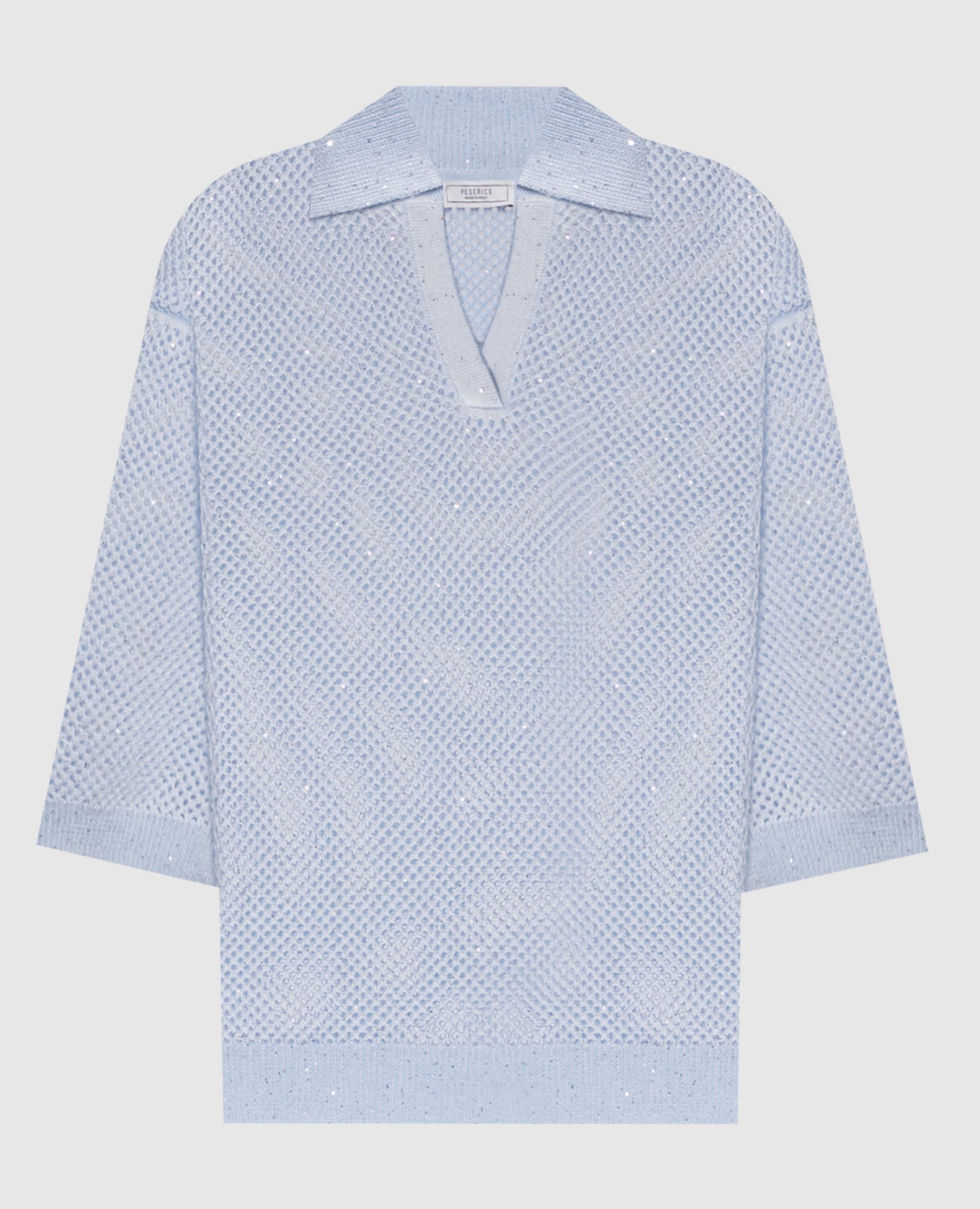 Голубой ажурный пуловер с пайетками