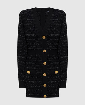 Balmain Чорна твідова сукня з акцентними плечима FF0R8890KJ16