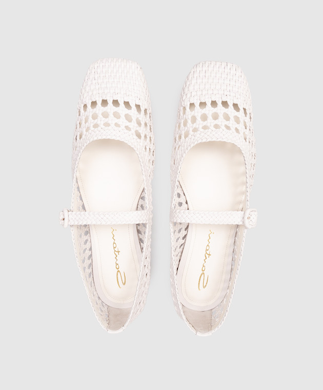Santoni Білі шкіряні плетені балетки WAMA72160HA1SARX зображення 4