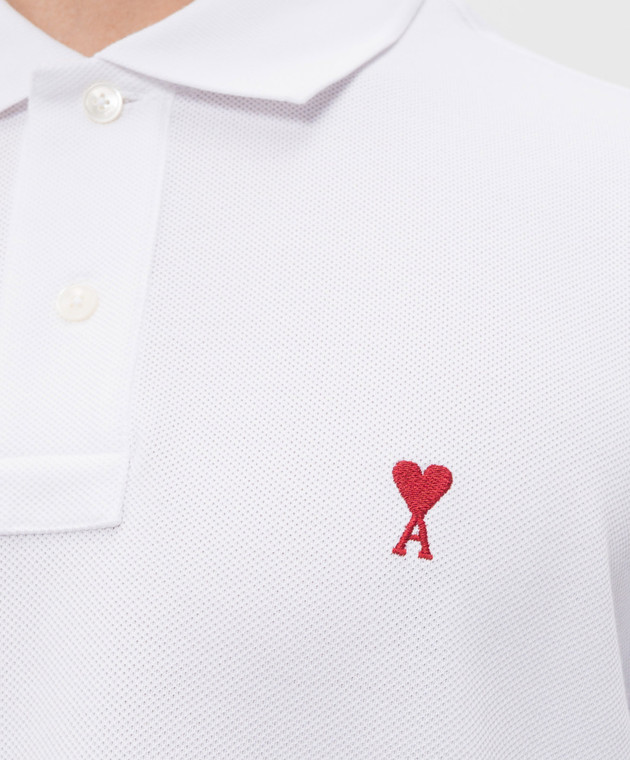 Ami Paris Белое поло с вышивкой BFUPL001760 изображение 5