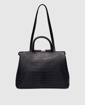 Marsell Чорна шкіряна сумка-тоут 4 Dritta з тисненням під шкіру крокодила MB0286P046