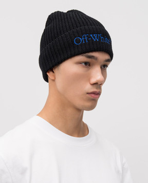 Off-White Чорна шапка з вовни з вишивкою логотипа OMLC041F25KNI001