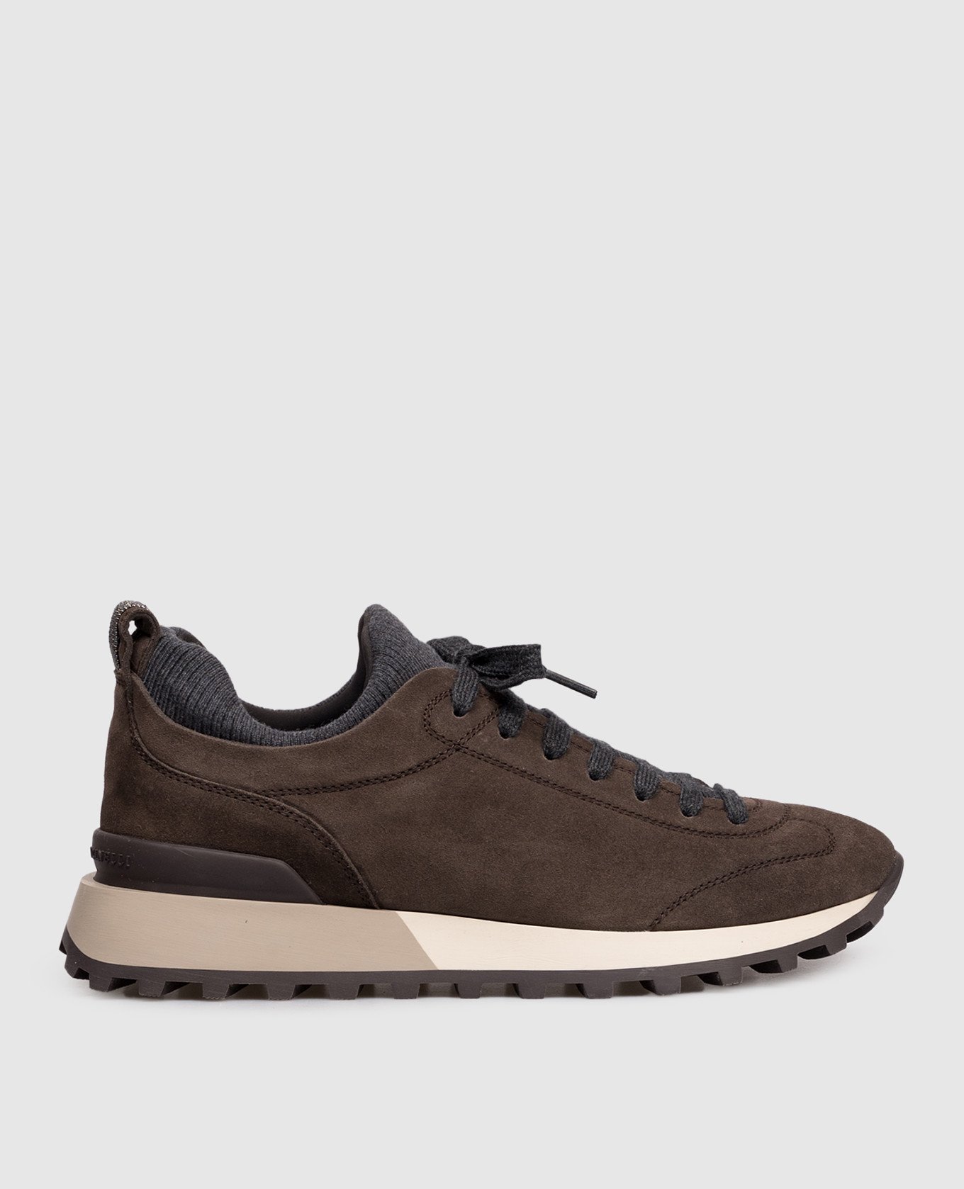 Brown suede sneakers with monil chain Brunello Cucinelli