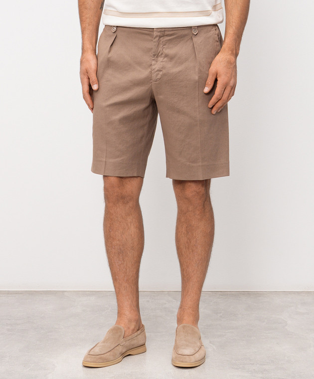 Stefano Ricci Коричневые шорты с льном с эмблемой M1T6100180LCTL1U изображение 3