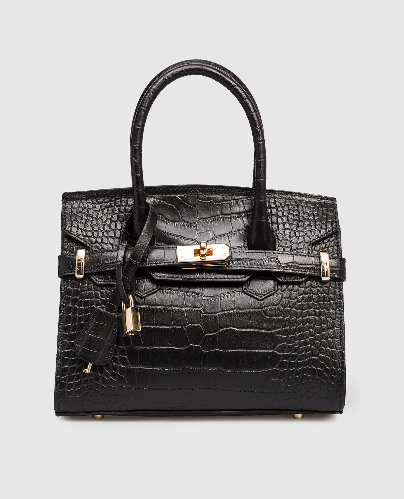 

Черная кожаная сумка Cocco с тиснением под кожу крокодила, Черный, Сумки через плечо