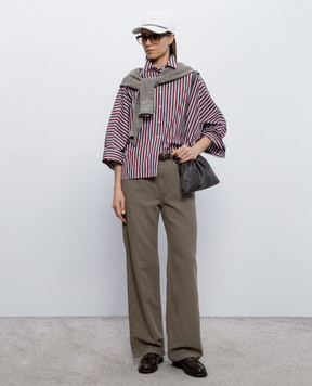 Brunello Cucinelli Коричневая рубашка в полоску MH749MX716