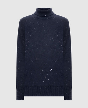 Brunello Cucinelli Синий свитер с кашемиром и шелком в пайетках M73539914