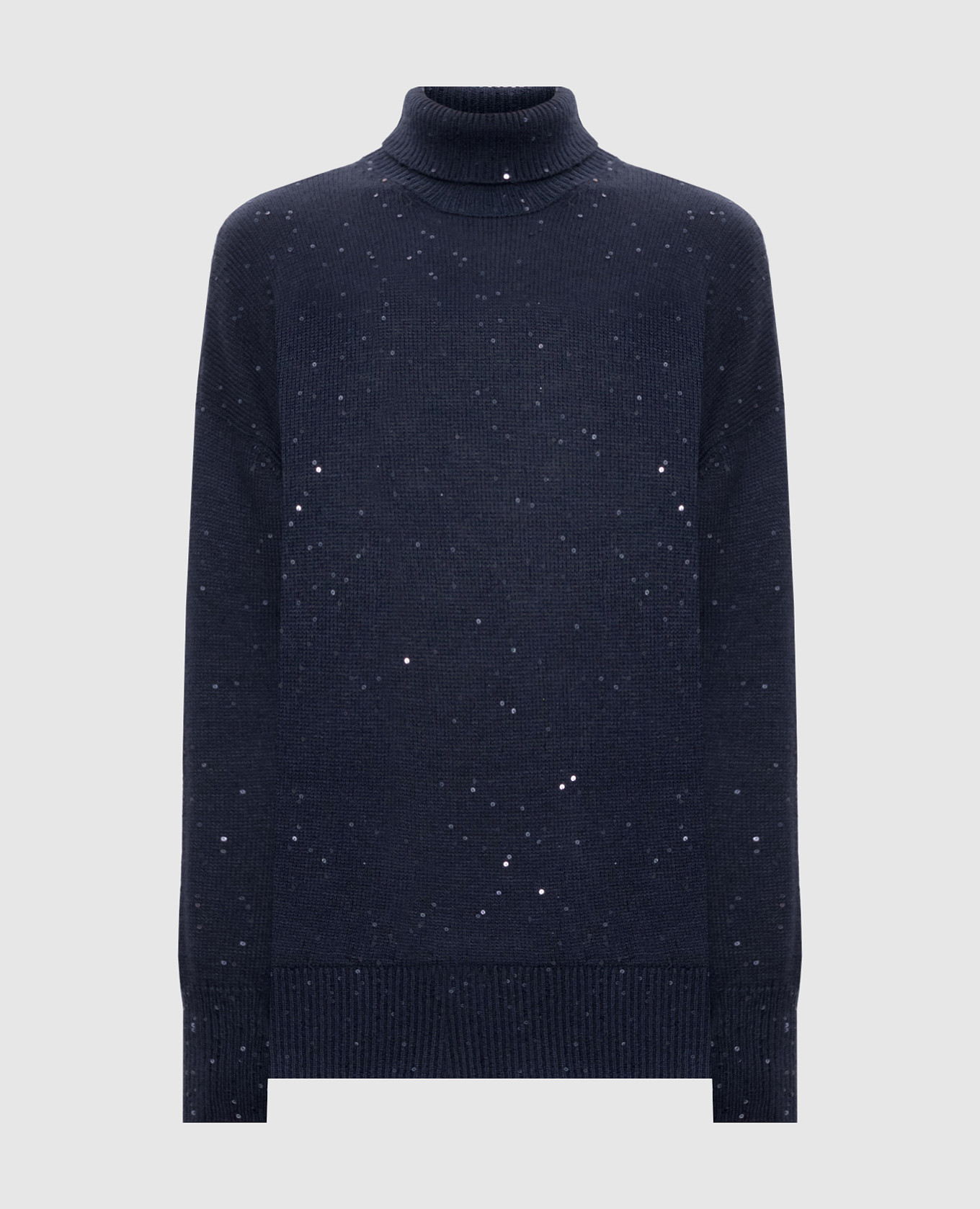 Синий свитер с кашемиром и шелком в пайетках