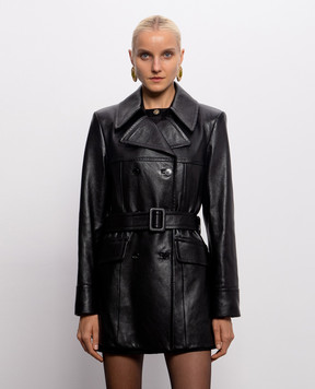 Saint Laurent Черная кожаная двубортная куртка 876892YCQT2
