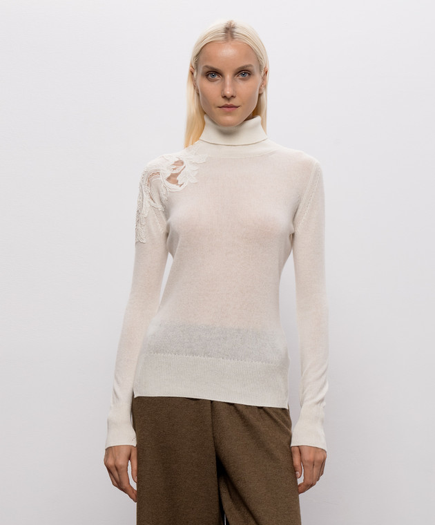 Ermanno Scervino Гольф цвета айвори из кашемира D495M317APPYU изображение 3