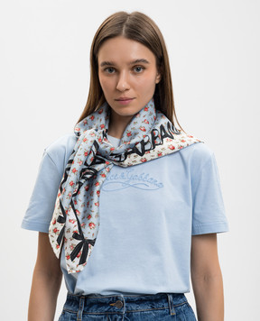 Dolce&Gabbana Блакитна хустка із шовку в принт у вигляді троянд FN090RGDDLO