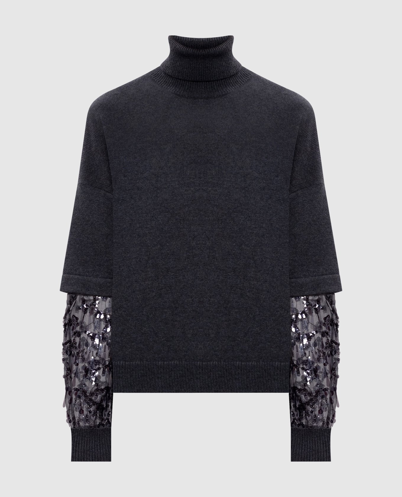 Серый свитер из кашемира с пайетками