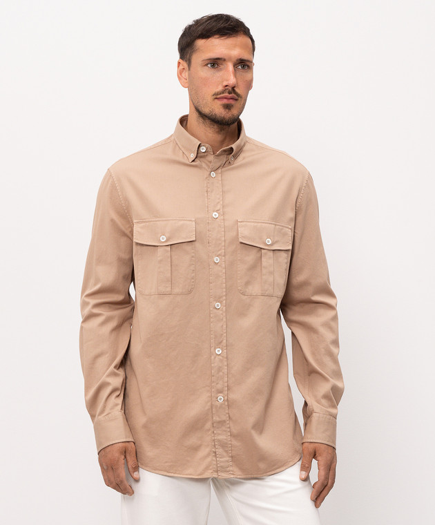 Brunello Cucinelli Бежевая рубашка из хлопка MA6710628P изображение 2