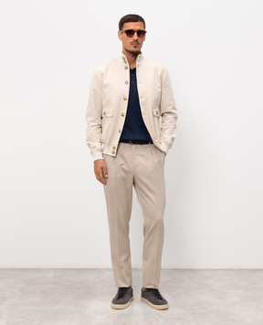 Pini Parma Синее поло с леном в рубчик POLCOLIRIBBL