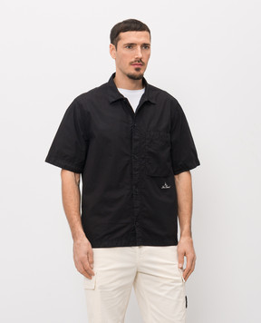 Stone Island Черная рубашка прямого кроя с контрастной вышивкой логотипа L1S151100006S0168