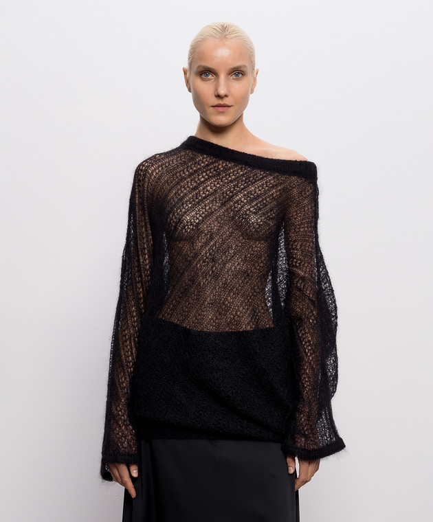 Ann Demeulemeester Черный ажурный свитер Christabel Bias Cut из мохера и шелка B0014335KN069 изображение 3