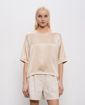 Brunello Cucinelli Бежева блуза із шовку з ланцюжком M0C59DZ310