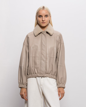 Brunello Cucinelli Бежевая кожаная куртка с мехом MPNMO7734