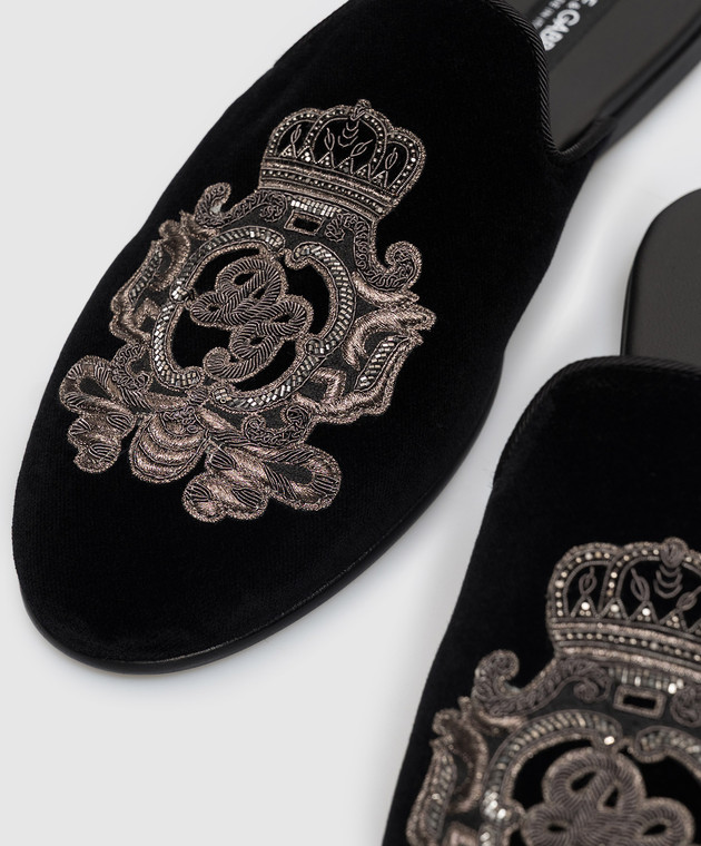 Dolce&Gabbana Чорні оксамитові капці з вишивкою A80310AO249 зображення 5
