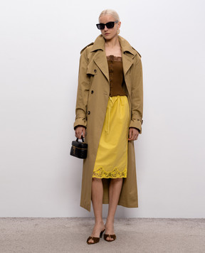 Saint Laurent Жовта спідниця із шовком з мереживом 856886Y7J24