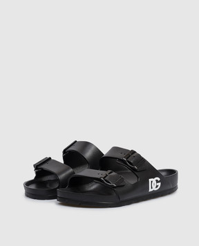 Dolce&Gabbana Детские черные шлепанцы с монограммой логотипа DG DD0324A51033738