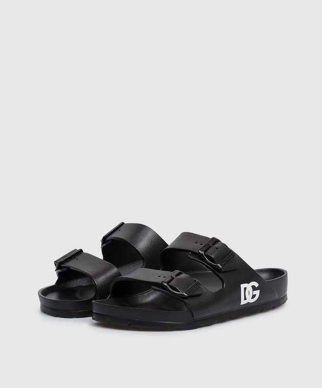 Dolce&Gabbana Детские черные шлепанцы с монограммой логотипа DG DD0324A51033738 изображение 2
