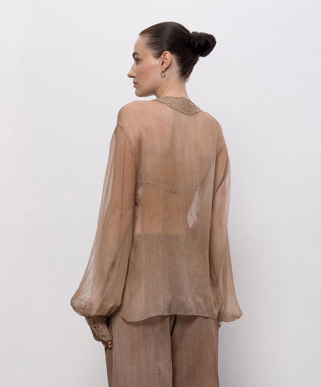Ermanno Scervino Коричневая блуза из шелка D482K766RFWB изображение 4