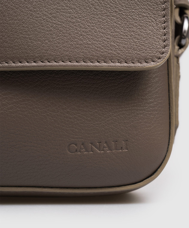Canali Коричневая кожаная сумка с тиснением логотипа NA00226P326130 изображение 4