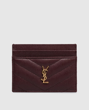 Saint Laurent Бордовий шкіряний картхолдер з металевою емблемою Cassandre 843886AAGY5