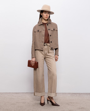 Brunello Cucinelli Коричневая куртка из льна в виндзорскую клеточку ML1227583