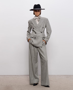 Brunello Cucinelli Сірий двобортний жакет з вовною в смужку MG5767306