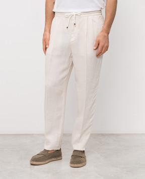 Brunello Cucinelli Штани кольору айворі з льону M243DE1710