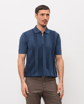 Bertolo Cashmere Синє поло у візерунок смужка 902541002543