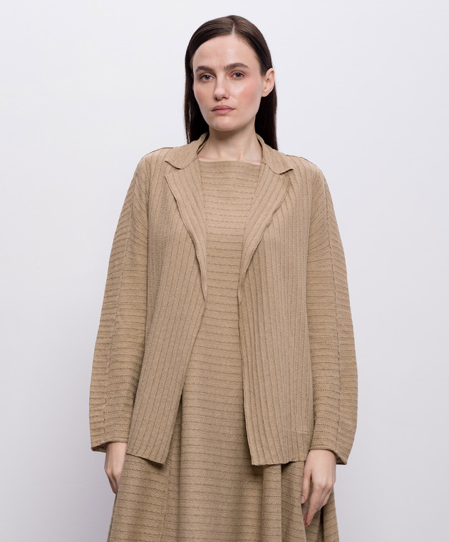 BOBOUTIC Коричневий кардиган із шовку та льону 5027 зображення 3